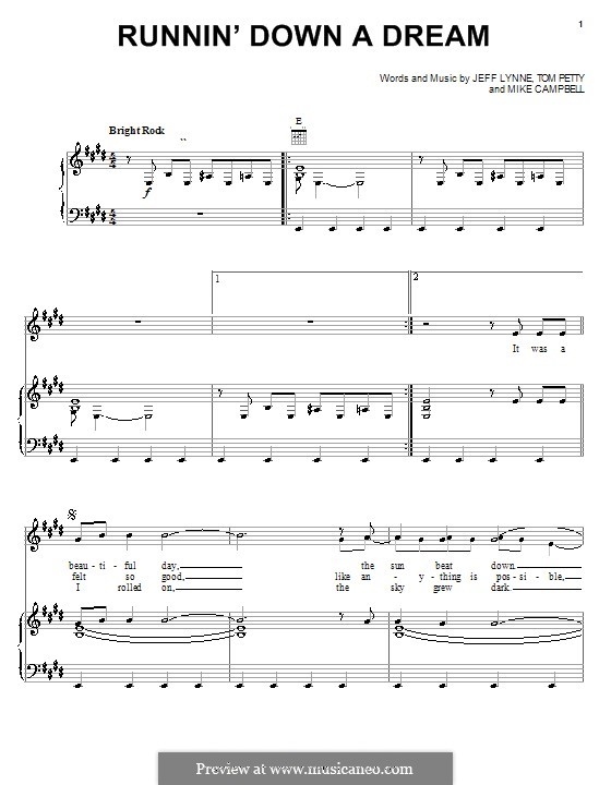 Runnin' Down a Dream (Tom Petty and The Heartbreakers): Für Stimme und Klavier (oder Gitarre) by Jeff Lynne, Mike Campbell