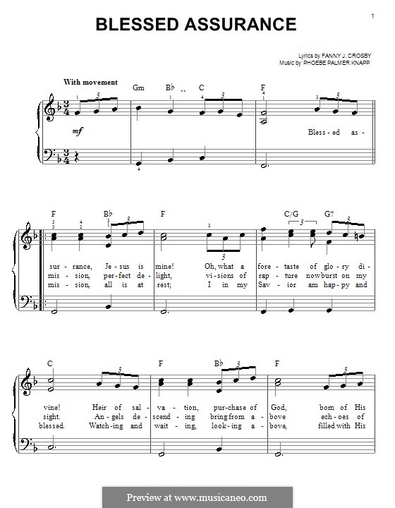 Blessed Assurance: Für Klavier, leicht (Fanny J. Crosby) by Phoebe Palmer Knapp