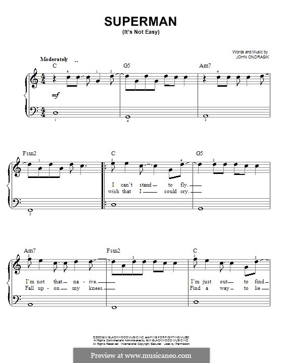 Superman (Five for Fighting): Einfache Noten für Klavier by John Ondrasik