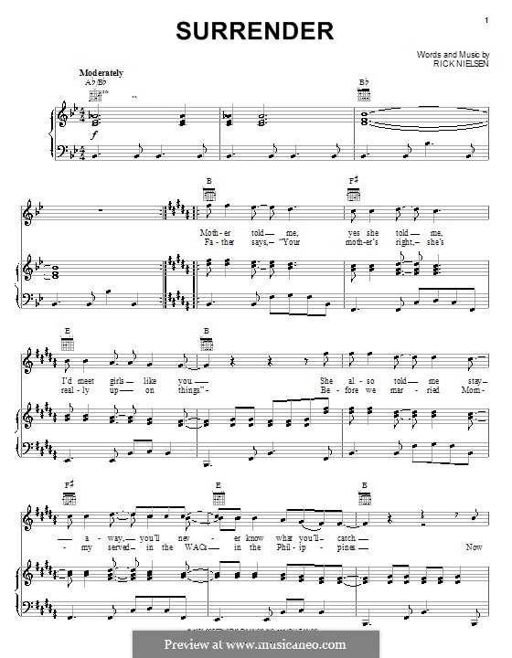 Surrender (Cheap Trick): Für Stimme und Klavier (oder Gitarre) by Rick Nielsen