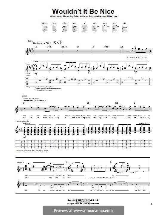 Wouldn't It Be Nice (The Beach Boys): Für Gitarre mit Tabulatur by Brian Wilson, Mike Love, Tony Asher