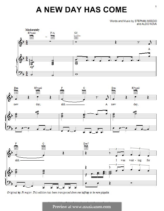 A New Day Has Come (Celine Dion): Für Stimme und Klavier (oder Gitarre) by Aldo Nova, Stephan Moccio