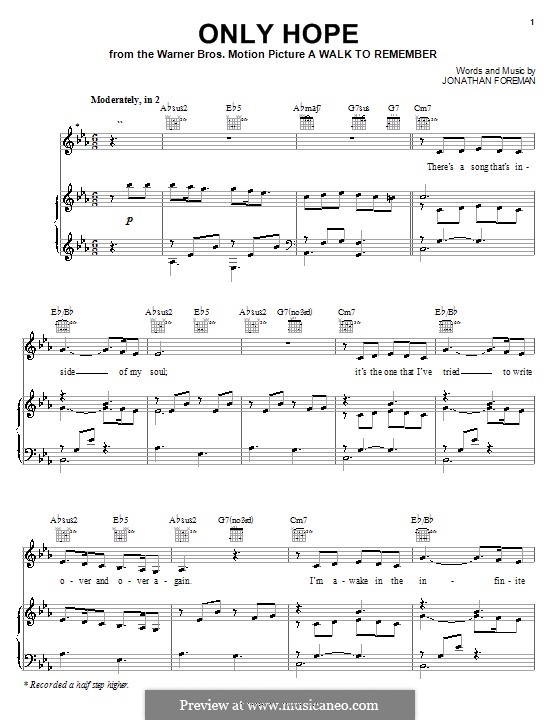 Only Hope (Mandy Moore): Für Stimme und Klavier (oder Gitarre) by Jonathan Foreman