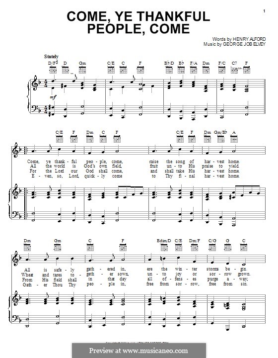 Come, Ye Thankful People, Come: Für Stimme und Klavier (oder Gitarre) by George Job Elvey