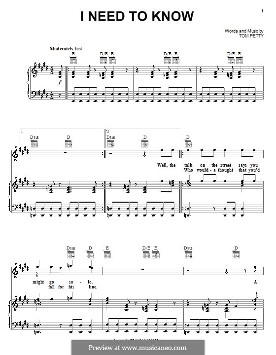 I Need to Know: Für Stimme und Klavier (oder Gitarre) by Tom Petty