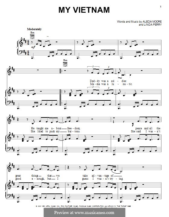 My Vietnam (Pink): Für Stimme und Klavier (oder Gitarre) by Alecia Moore, Linda Perry