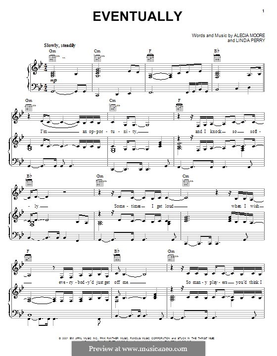 Eventually (Pink): Für Stimme und Klavier (oder Gitarre) by Alecia Moore, Linda Perry