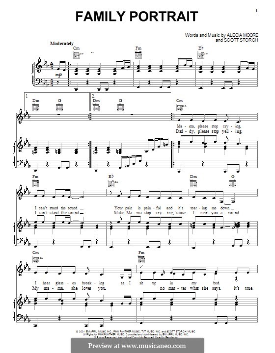 Family Portrait (Pink): Für Stimme und Klavier (oder Gitarre) by Alecia Moore, Scott Storch