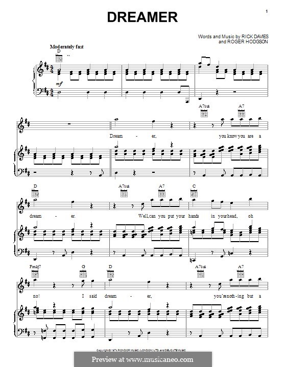 Dreamer (Supertramp): Für Stimme und Klavier (oder Gitarre) by Rick Davies, Roger Hodgson