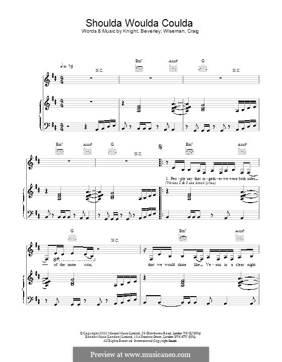 Shoulda Woulda Coulda (Beverley Knight): Für Stimme und Klavier (oder Gitarre) by Beverley Knight, Craig Wiseman