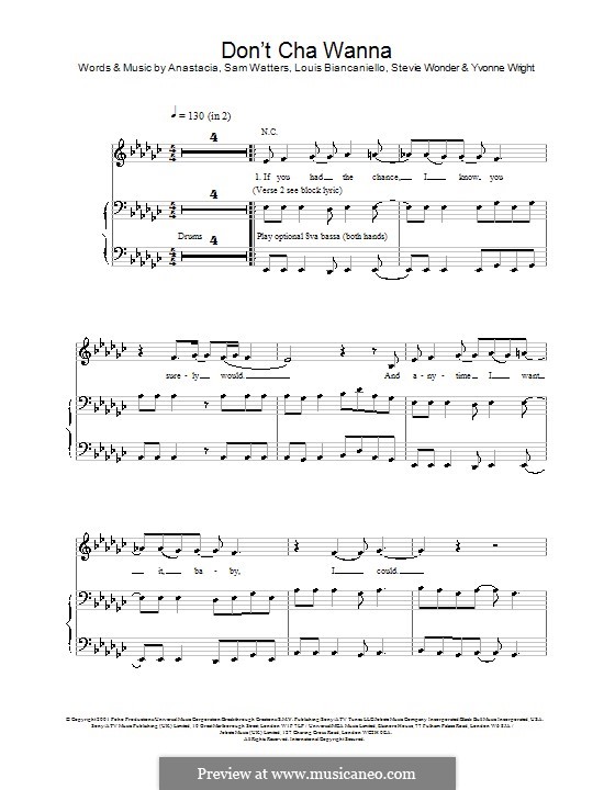 Don't Cha Wanna (Anastacia): Für Stimme und Klavier (oder Gitarre) by Louis Biancaniello, Samuel Watters, Stevie Wonder