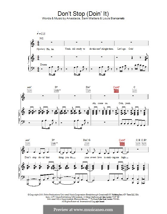 Don't Stop (Doin' It): Für Stimme mit Klavier oder Gitarre (Anastacia) by Louis Biancaniello, Samuel Watters