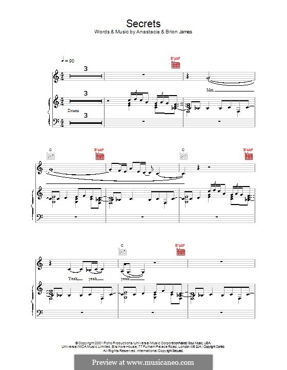 Secrets (Anastacia): Für Stimme und Klavier (oder Gitarre) by Brion James
