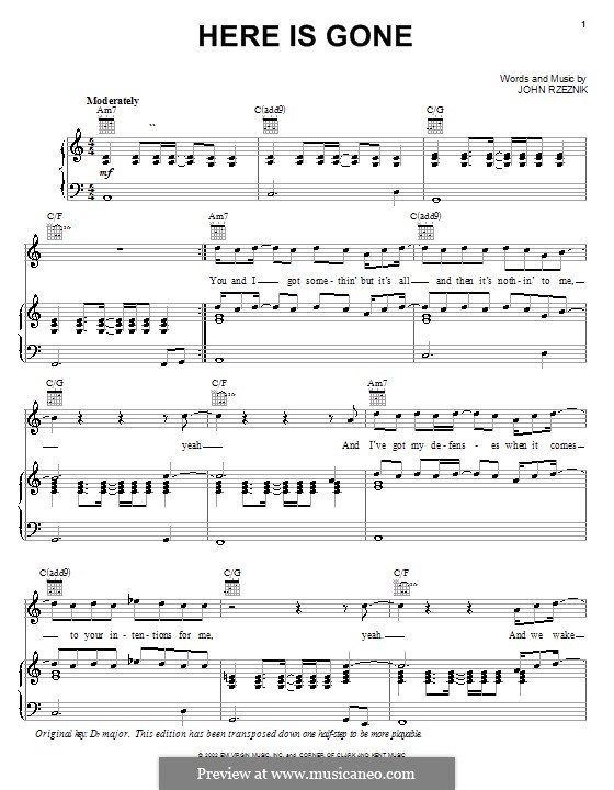 Here Is Gone (Goo Goo Dolls): Für Stimme und Klavier (oder Gitarre) by John Rzeznik