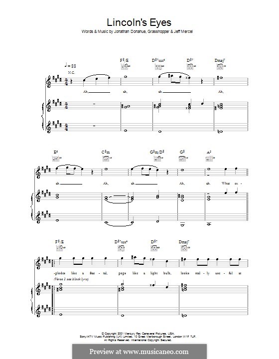 Lincoln's Eyes (Mercury Rev): Für Stimme und Klavier (oder Gitarre) by Jonathan Donahue