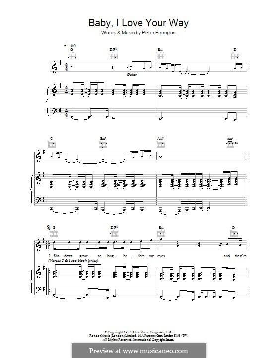 Baby, I Love Your Way: Für Stimme und Klavier (oder Gitarre) by Peter Frampton