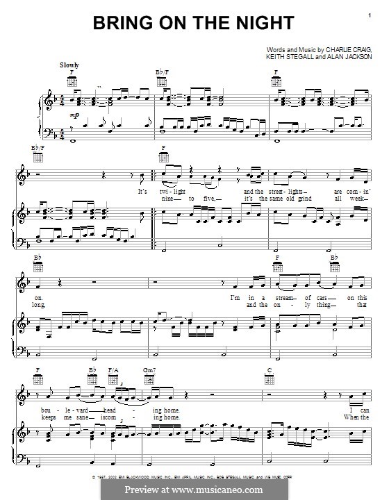 Bring on the Night: Für Stimme und Klavier (oder Gitarre) by Charlie Craig, Keith Stegall