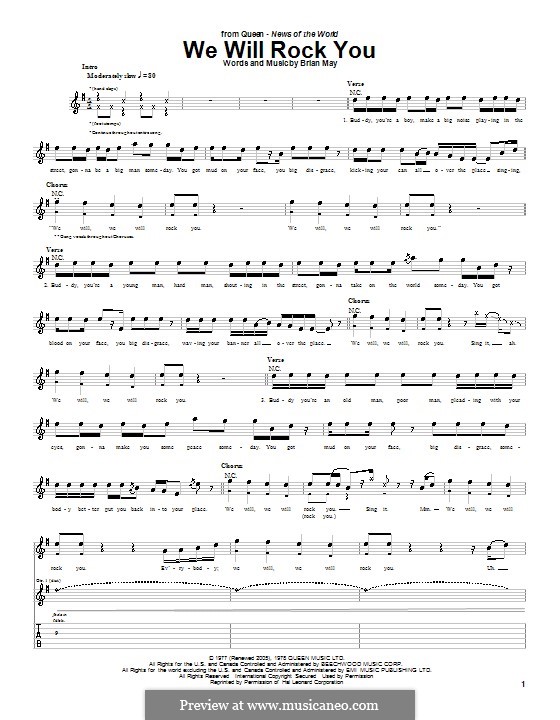 We Will Rock You Queen Text We Will Rock You (Queen) von B. May - Noten auf MusicaNeo