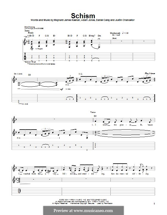 Schism (Tool): Für Gitarre mit Tabulatur by Adam Jones, Daniel Carey, Justin Chancellor, Maynard James Keenan