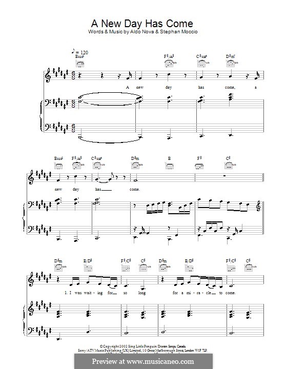 A New Day Has Come (Celine Dion): Für Stimme und Klavier (oder Gitarre) by Aldo Nova, Stephan Moccio
