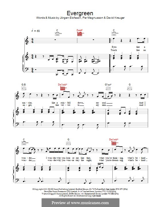 Evergreen (Westlife): Für Stimme und Klavier (oder Gitarre) by David Kreuger, Jörgen Kjell Elofsson, Per Magnusson