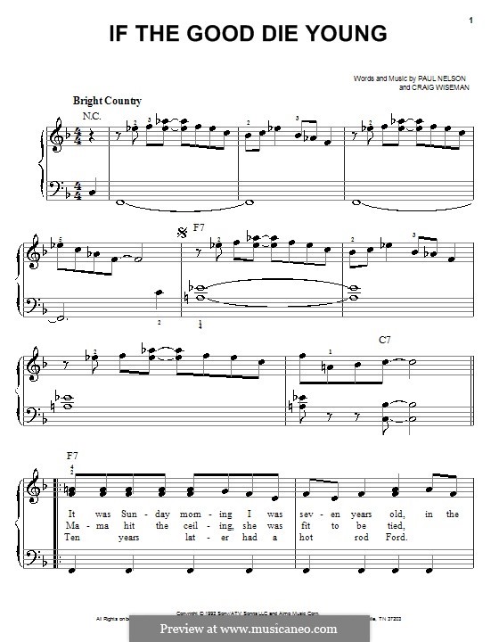 If the Good Die Young (Tracy Lawrence): Einfache Noten für Klavier by Craig Wiseman, Paul Nelson