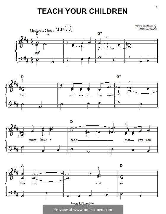 Teach Your Children (Crosby, Stills & Nash): Einfache Noten für Klavier by Graham Nash