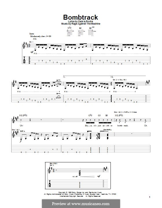 Bombtrack: Für Gitarre mit Tab by Rage Against The Machine