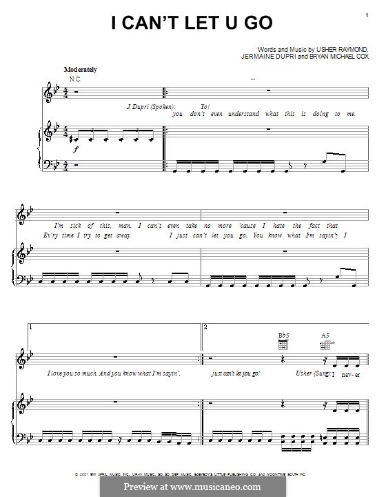 I Can't Let U Go (Usher): Für Stimme und Klavier (oder Gitarre) by Bryan Michael Cox, Jermaine Dupri