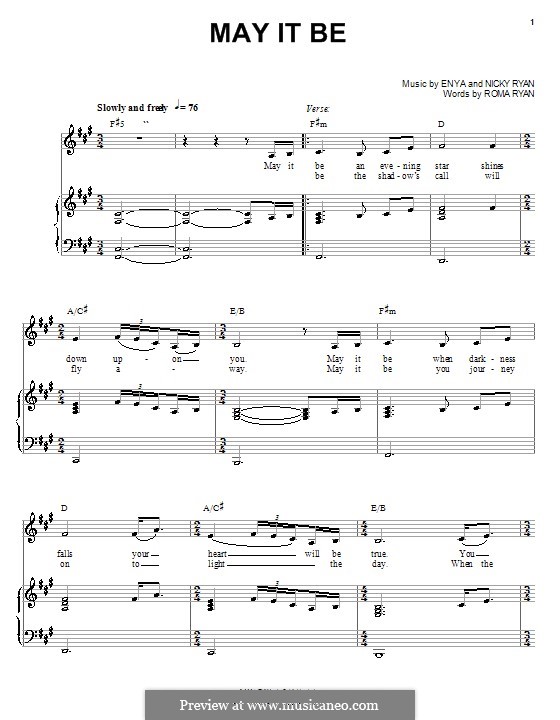 May It Be (Enya): Für Stimme und Klavier (oder Gitarre) by Eithne Ni Bhraonain, Nicky Ryan, Roma Ryan