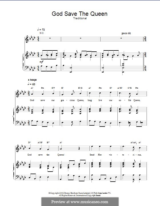 Gott schütze den Königin: Für Stimme und Klavier oder Gitarre (As-Dur) by folklore