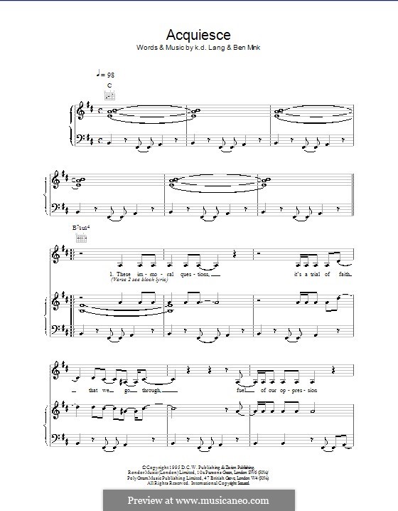 Acquiesce: Für Stimme und Klavier (oder Gitarre) by k.d. lang