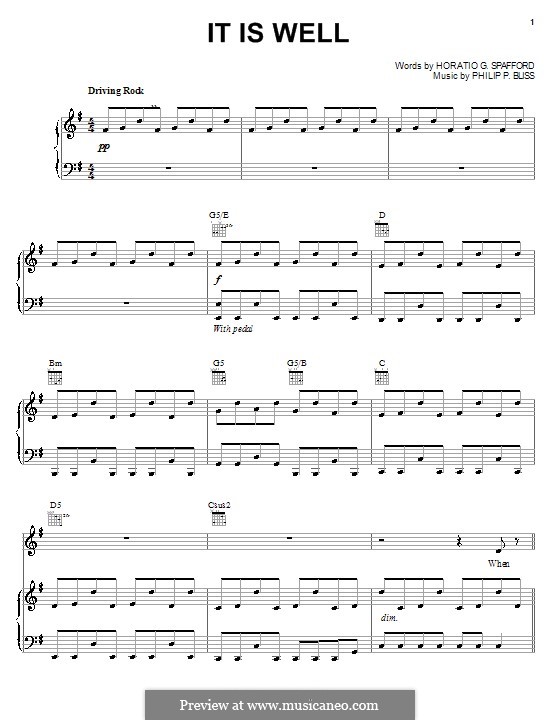 It Is Well with My Soul (Printable scores): Für Stimme und Klavier (oder Gitarre) by Philip Paul Bliss