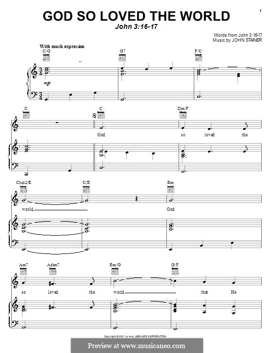 God so loved the world: Für Stimme und Klavier (oder Gitarre) by John Stainer