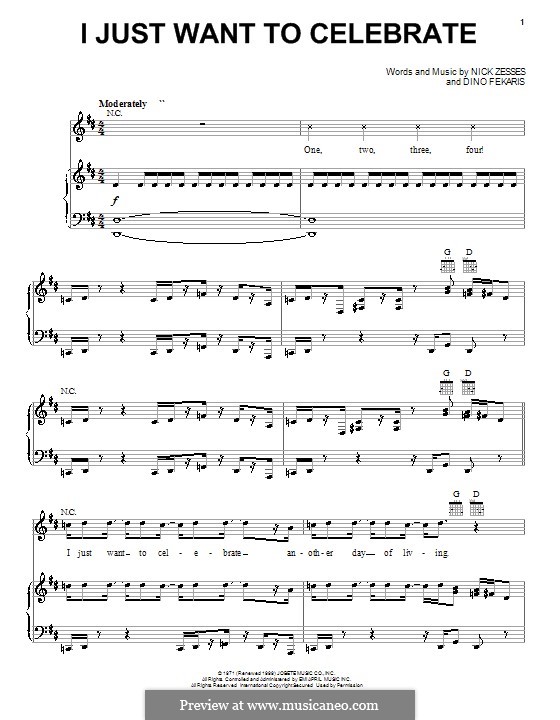 I Just Want to Celebrate (Rare Earth): Für Stimme und Klavier (oder Gitarre) by Dino Fekaris, Nick Zesses