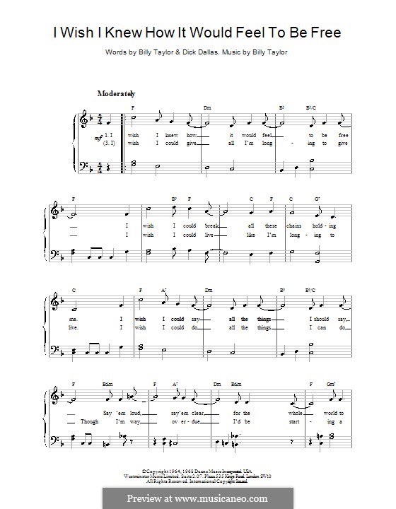 I Wish I Knew How it Would Feel to Be Free: Für Klavier, leicht by Billy Taylor