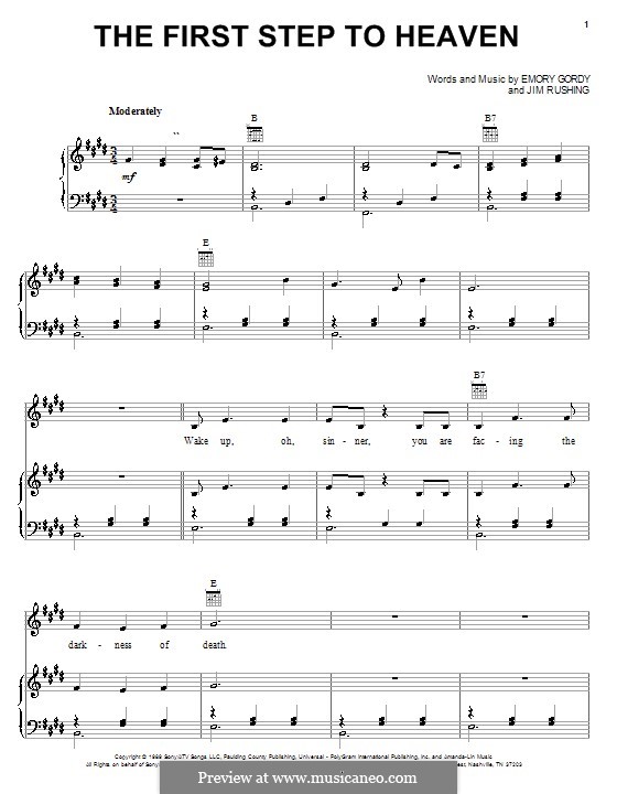 The First Step To Heaven (Oak Ridge Boys): Für Stimme und Klavier (oder Gitarre) by Emory Gordy Jr., Jim Rushing