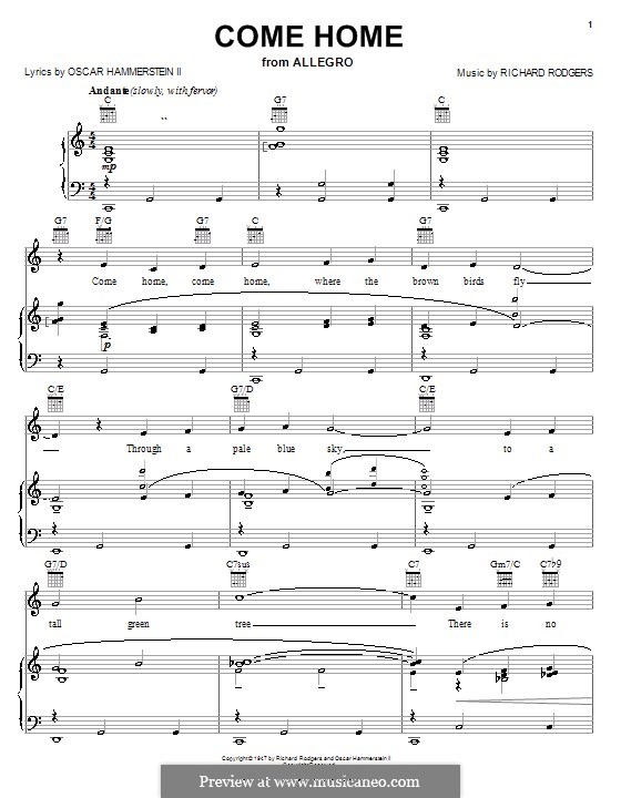 Come Home (from Allegro): Für Stimme mit Klavier oder Gitarre by Richard Rodgers