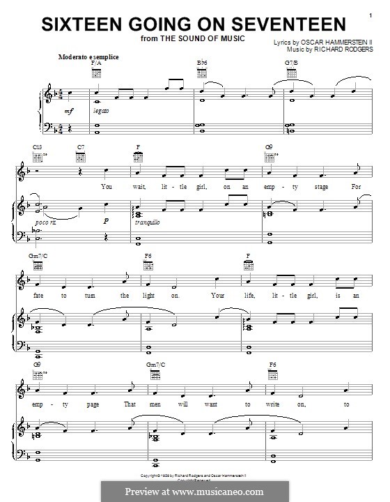 Sixteen Going on Seventeen (from The Sound of Music): Für Stimme mit Klavier oder Gitarre by Richard Rodgers