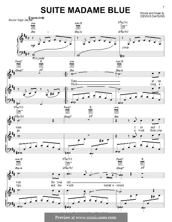 Suite Madame Blue (Styx): Für Stimme und Klavier (oder Gitarre) by Dennis DeYoung