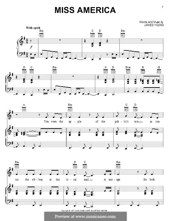 Miss America (Styx): Für Stimme und Klavier (oder Gitarre) by James Young