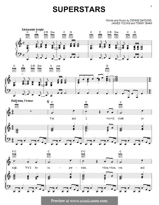 Superstars (Styx): Für Stimme und Klavier (oder Gitarre) by Dennis DeYoung, James Young, Tommy Shaw