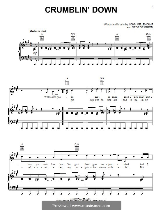 Crumblin' Down (John Cougar Mellencamp): Für Stimme und Klavier (oder Gitarre) by George M. Green