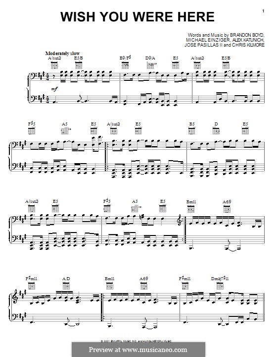 Wish You Were Here Incubus Von A Katunich B Boyd M Einziger Auf Musicaneo