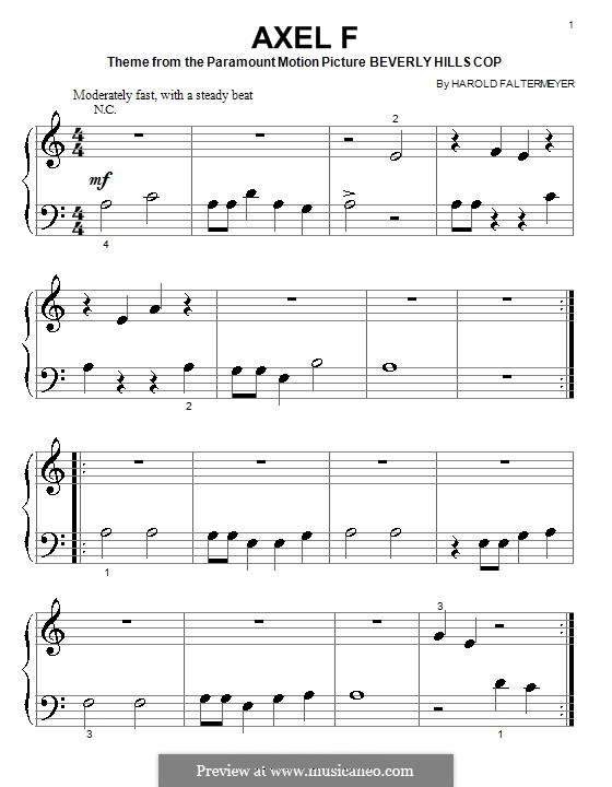 Axel F (from Beverley Hills Cop): Für Klavier (sehr leichte Fassung) by Harold Faltermeyer