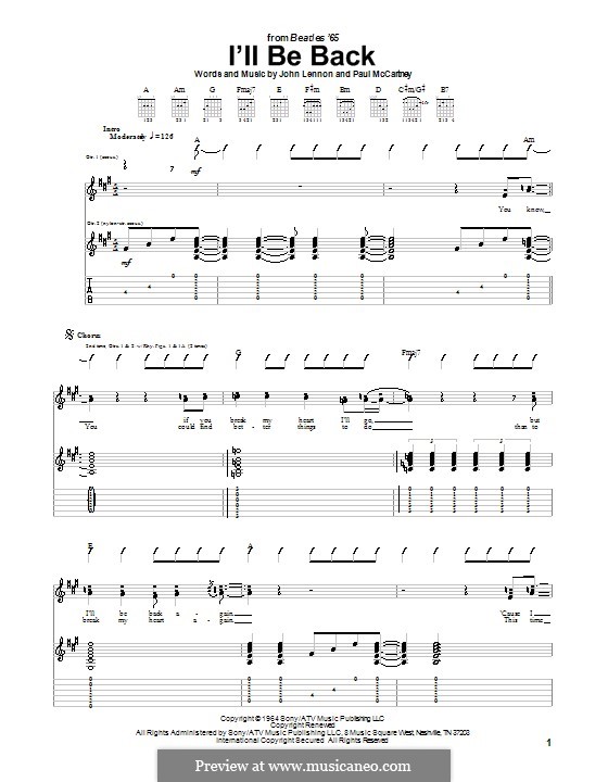 I'll Be Back (The Beatles): Für Gitarre mit Tabulatur by John Lennon, Paul McCartney