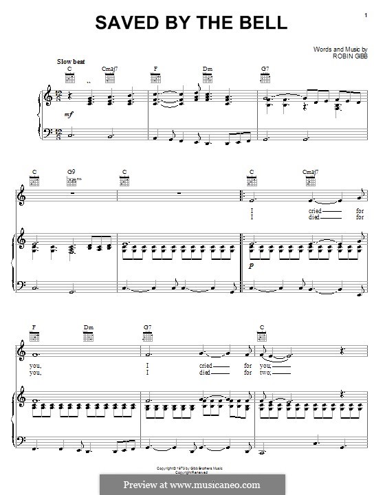 Saved By the Bell (The Bee Gees): Für Stimme und Klavier (oder Gitarre) by Robin Gibb
