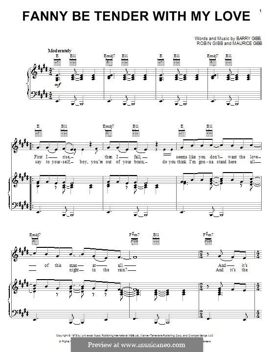 Fanny Be Tender with My Love (The Bee Gees): Für Stimme und Klavier (oder Gitarre) by Barry Gibb, Maurice Gibb, Robin Gibb