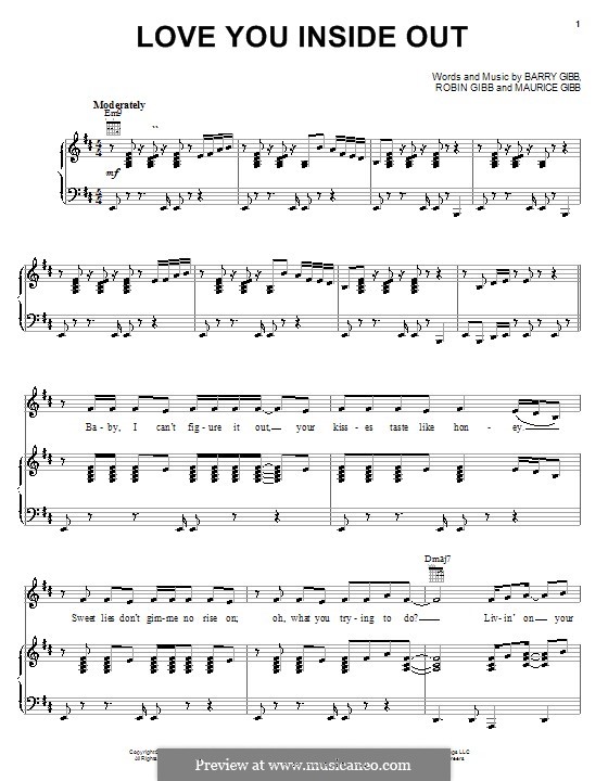 Love You Inside Out (The Bee Gees): Für Stimme und Klavier (oder Gitarre) by Barry Gibb, Maurice Gibb, Robin Gibb