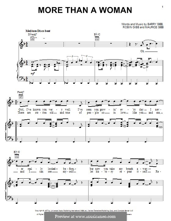 More Than a Woman (The Bee Gee): Für Stimme und Klavier (oder Gitarre) by Barry Gibb, Maurice Gibb, Robin Gibb